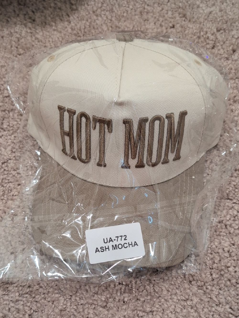 Zenana Outfitters "HOT MOM" Embroidered Baseball Cap in Ash Mocha